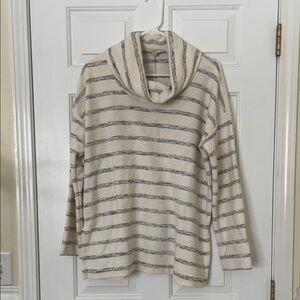 LOFT Cream and Gray Striped Turtleneck Sweater